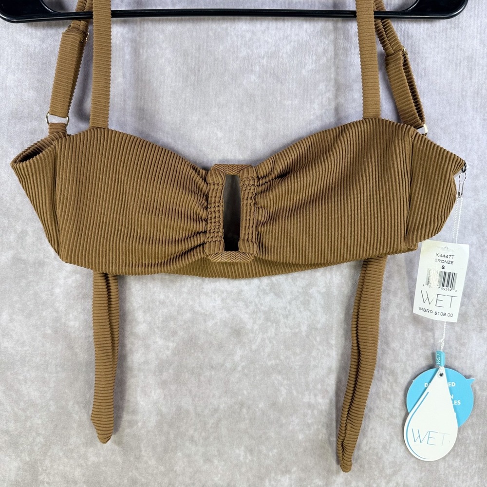 WET Swimwear Noelle of Seychelles Bikini Top‎ Women Small Bronze Ribbed Ring NWT